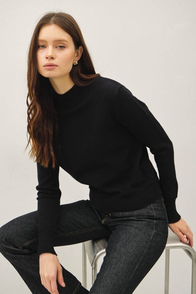 MOCKNECK CLASSIC CUT SWEATER : Black / S - Lulu Bella Boutique