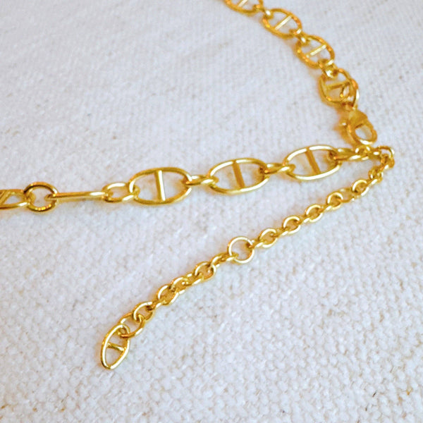 Golden Bit Linked Longer Chain Necklace