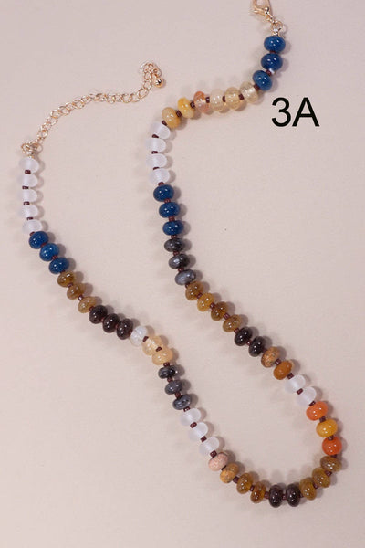 NATURAL AGATE GLASS SEMI PRECIOUS BEAD NECKLACE | 80N896: 3A - Lulu Bella Boutique
