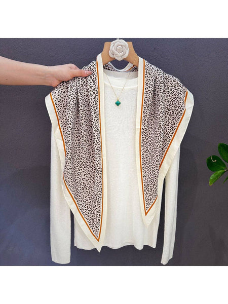 Leopard Print Contrast Border Triangle Bandana: Orange