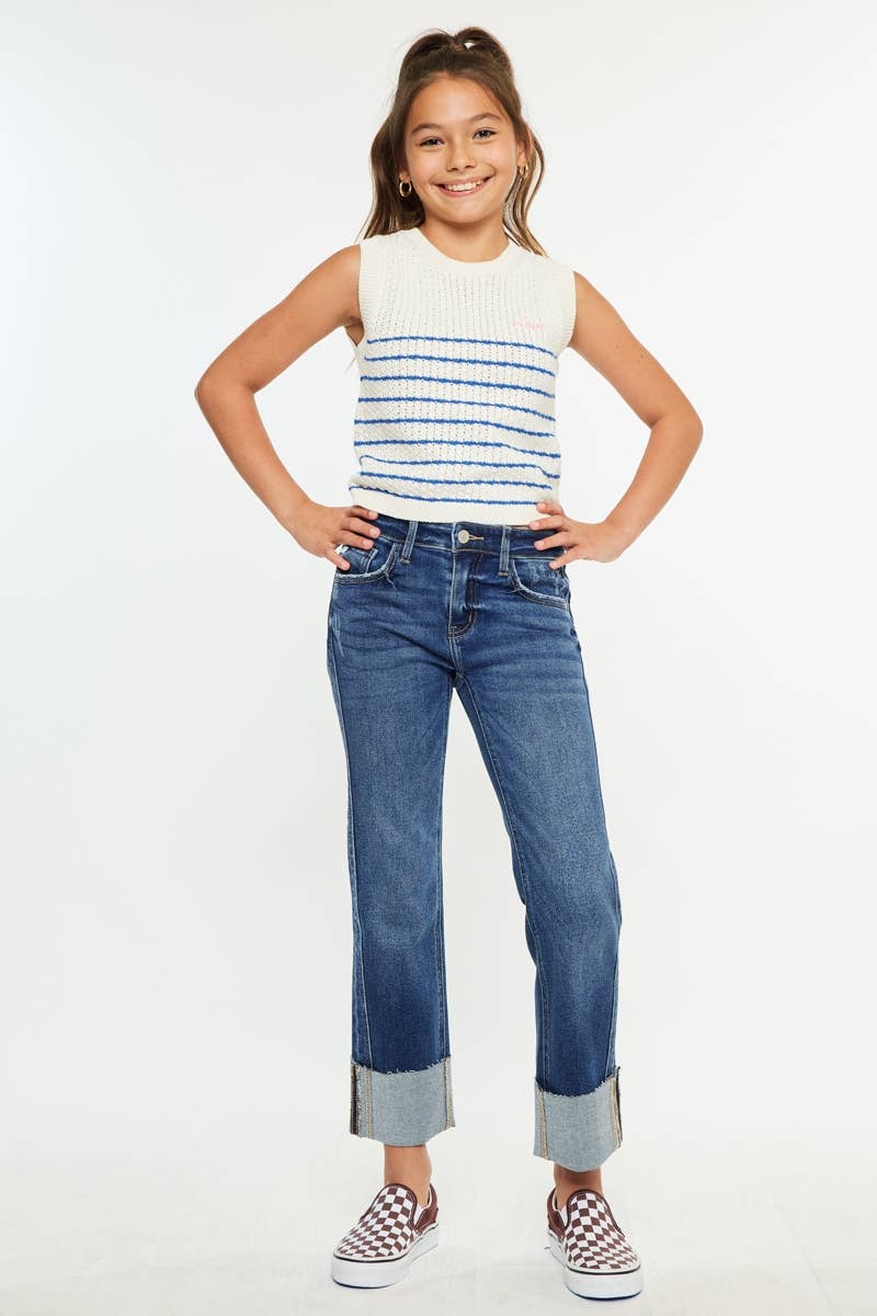 YOUTH MID RISE CROP STRAIGHT-YC7478D: DARK / 6 - Lulu Bella Boutique