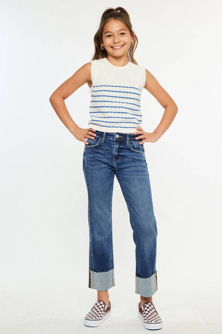 YOUTH MID RISE CROP STRAIGHT-YC7478D: DARK / 6 - Lulu Bella Boutique