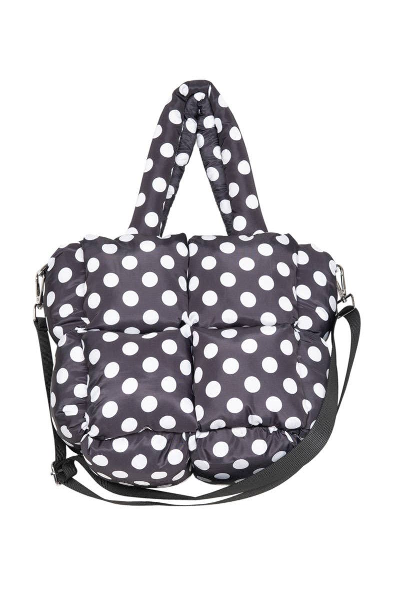 Black and White Polka Dot Wholesale Mini Puffer Tote Bag: Black - Lulu Bella Boutique