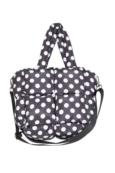 Black and White Polka Dot Wholesale Mini Puffer Tote Bag: Black - Lulu Bella Boutique