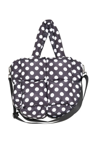 Black and White Polka Dot Wholesale Mini Puffer Tote Bag: Black - Lulu Bella Boutique