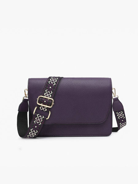 M2278 Noah Flapover Crossbody w/ Guitar Strap: Black - Lulu Bella Boutique