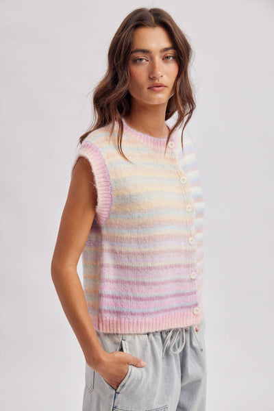 RAINBOW STRIPE SWEATER VEST: BUBBLEGUM/MINT