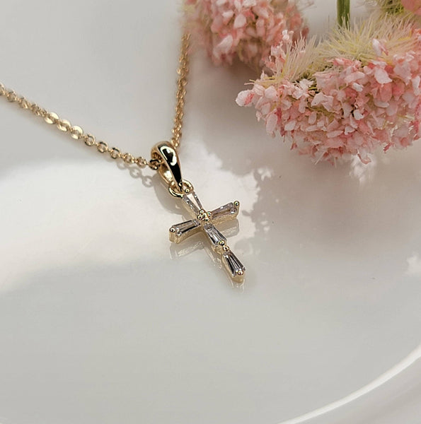 Cz Small Cross Necklace: Gold