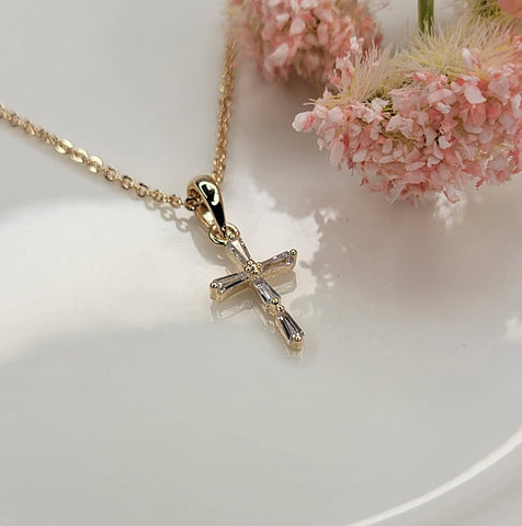 Cz Small Cross Necklace: Gold