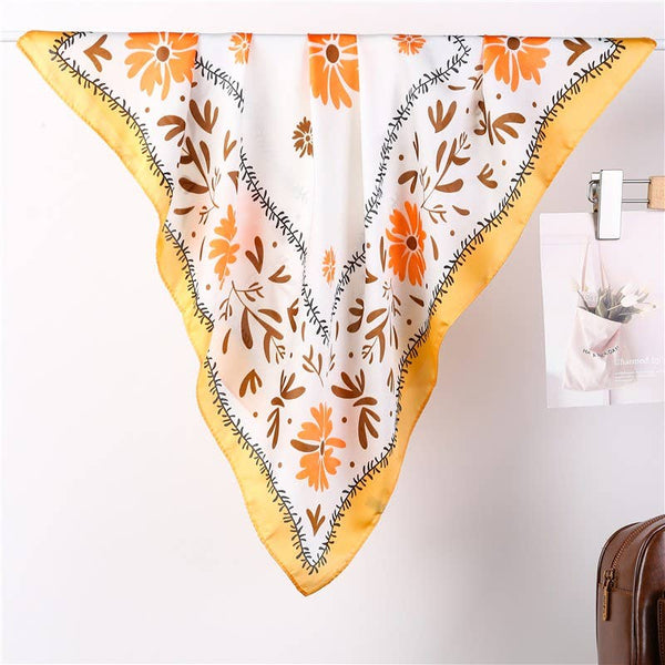 Floral Print Silk-Finish Bandana Scarf: Blue