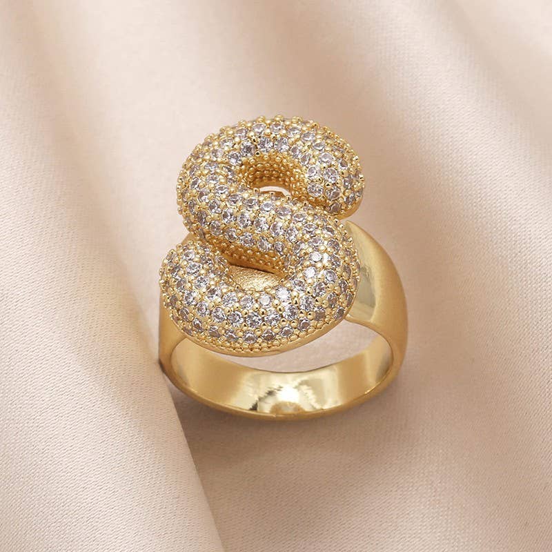 INITIAL MONOGRAM PAVE RHINESTONE BUBBLE RING | 40R101: S