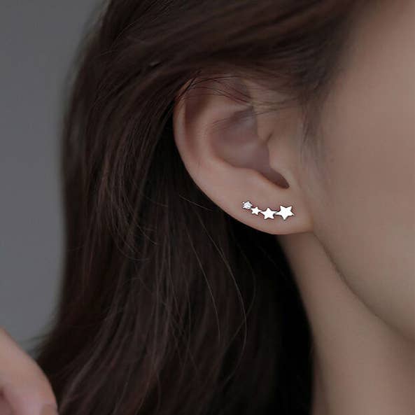 E066 star stud earrings, silver stud, star earring, climber