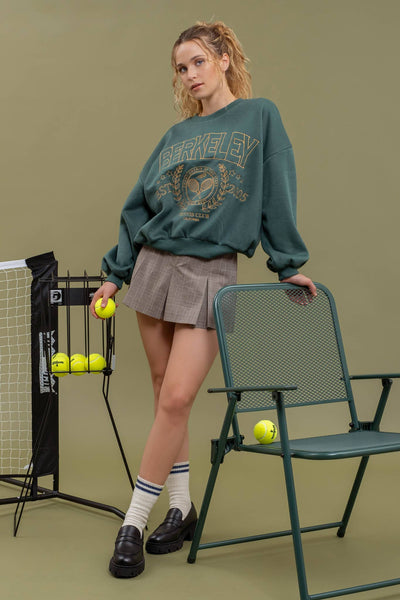 TENNIS CLUB EMBROIDERED LONG SLEEVE KNIT: HUNTER GREEN