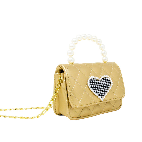 Quilted Pearl Handle Heart Bag: Silver