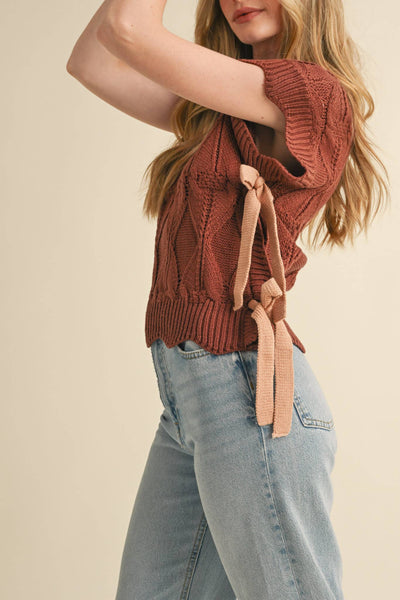 MOCK NECK CROPPED SWEATER VEST MSW2133: Choco Fudge / S - Lulu Bella Boutique