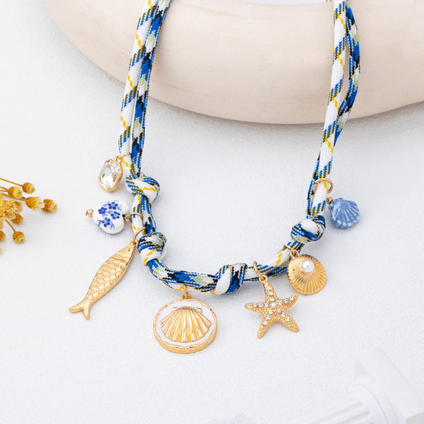 ROPE CHARM NECKLACE-STARFISH SEASHELL CLOISONNE | 80N92968: Gold - Lulu Bella Boutique