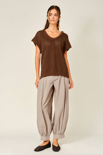 TENCEL SHIRRING BARREL BALLOON PANTS: LATTE