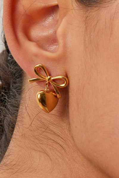 18K STAINLESS STEEL TARNISH FREE HEART EARRINGS | 40E339: Gold