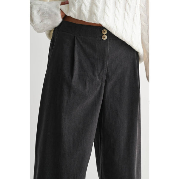 CORDUROY WIDE LEG PANTS: Charcoal - Lulu Bella Boutique