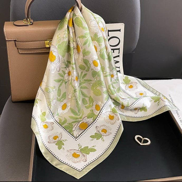 Spring Meadow Daisy Silky Feel Banada Scarf: Olive