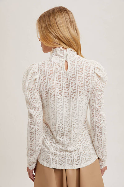 MOCK NECK SHEER ELEGANT LACE BLOUSE: IVORY / M