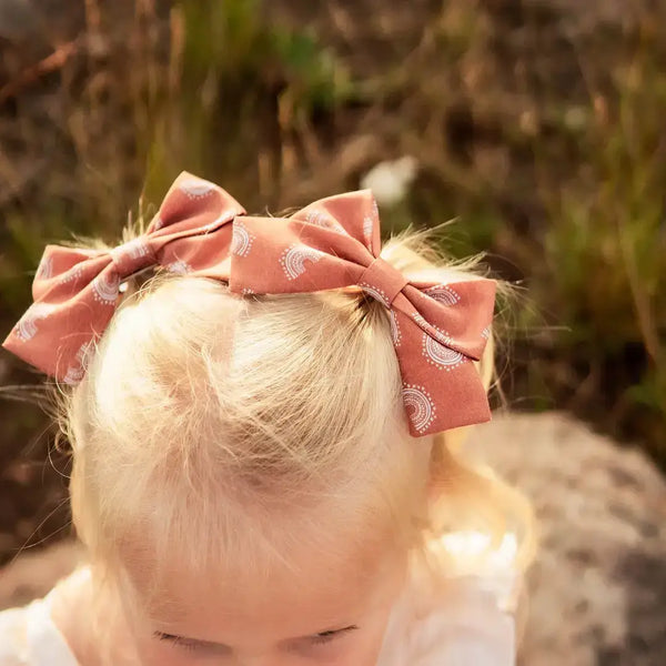 Red Gingham 4th of July Pinwheel Hair Bow: Nylon Headband - Lulu Bella Boutique