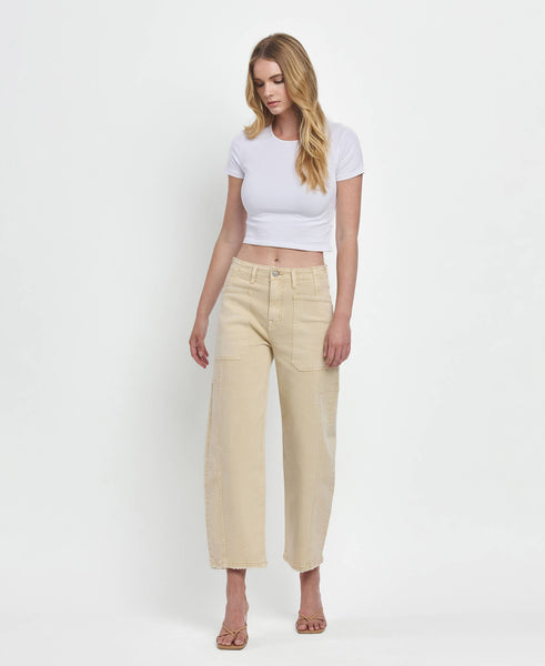 SUPER HIGH RISE BARREL JEANS F5831VBG: VINTAGE BEIGE / 24 - Lulu Bella Boutique