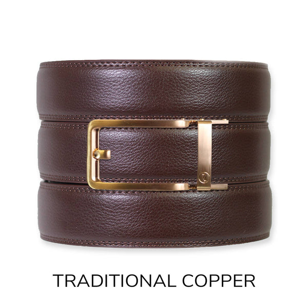 Espresso Leather Rachet Belt & Buckle Set: Gun Metal - Lulu Bella Boutique