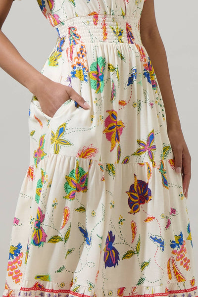 Miraflor Rony Smocked Maxi Dress: IvoryMulti / XS - Lulu Bella Boutique