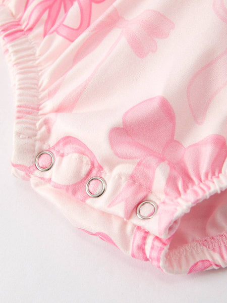 Girls Pink Bow Print Romper: 18M - Lulu Bella Boutique