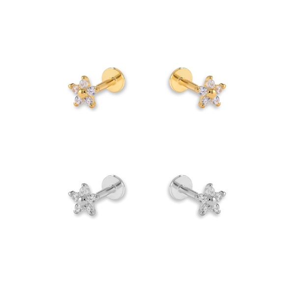 Flower Screw Flat Back Cartilage Earrings: 14k Gold