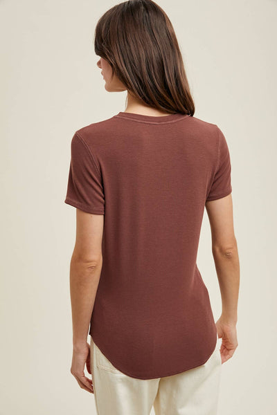 RIBBED KNIT BASIC T-SHIRT: ESPRESSO - Lulu Bella Boutique
