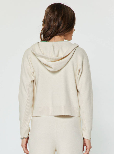 Cropped Hoodie Zip-up Knit Set: Ivory