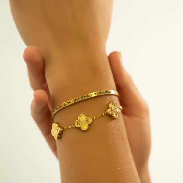 18K Gold PVD You are Loved Engraved Bangle Bracelet: Gold