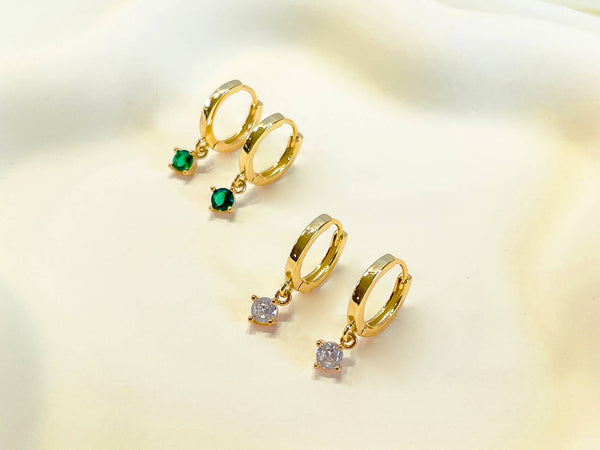 E165 gold dangle earring, dangle earring, emerald earring: Colorless