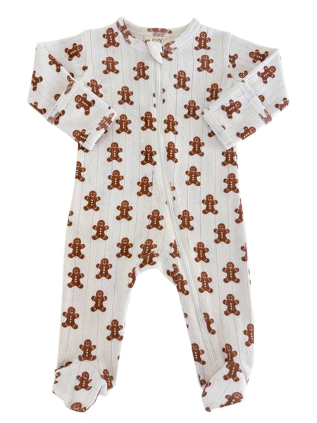 Gingerbread / Organic Pointelle 2-Way Zip Footie: Newborn