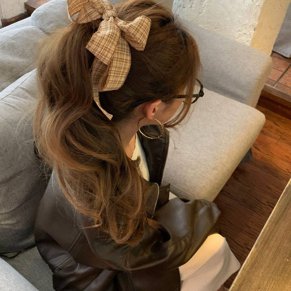 Plaid Bow Banana Clip Elegant Updo Hair Clip_CWAHA07932: CARAMEL / (OS) 1 - Lulu Bella Boutique