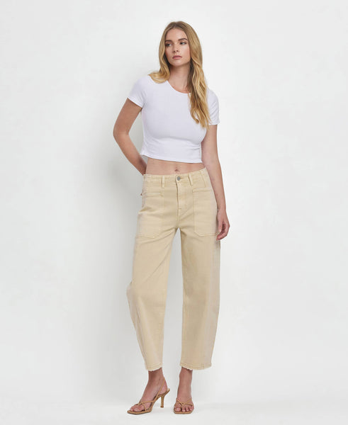 SUPER HIGH RISE BARREL JEANS F5831VBG: VINTAGE BEIGE / 24 - Lulu Bella Boutique