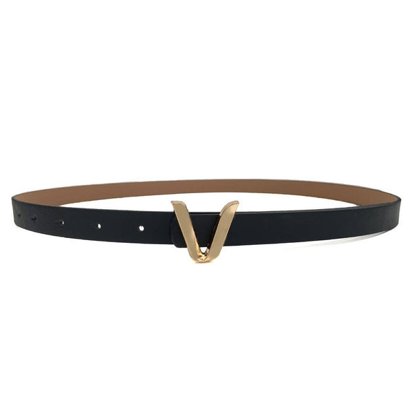 HOT SALE WOMEN'S THIN BELT V-BUCKLE THIN BELT_CWABE0703: Black / (OS) 1 - Lulu Bella Boutique