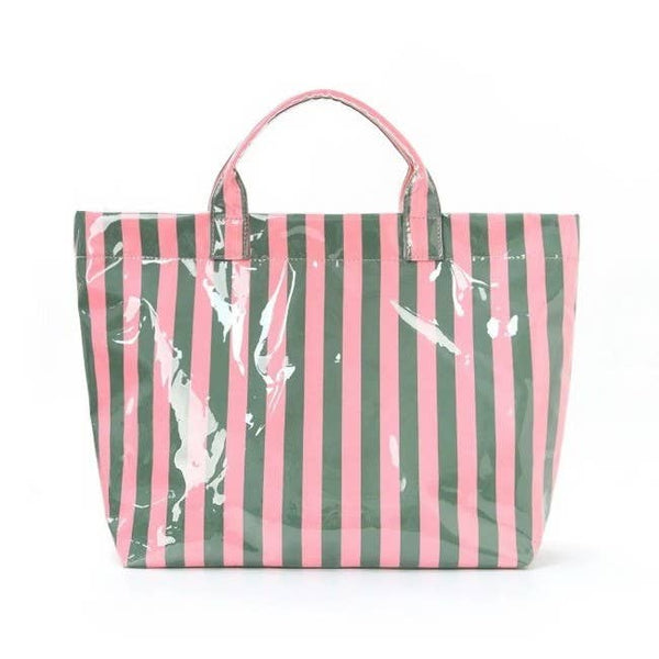 Large Striped Vinyl Tote Bags | 40P595: FUCHSIA PINK - Lulu Bella Boutique