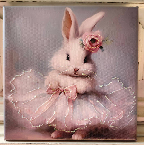 Canvas Wall Art Adorable Girl Bunny n Rose - Lulu Bella Boutique