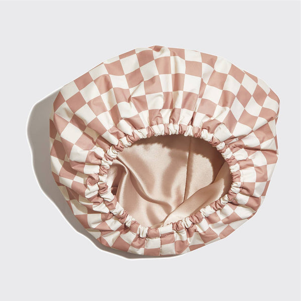 Satin Lined Flexi Shower Cap - Terracotta Checker - Lulu Bella Boutique