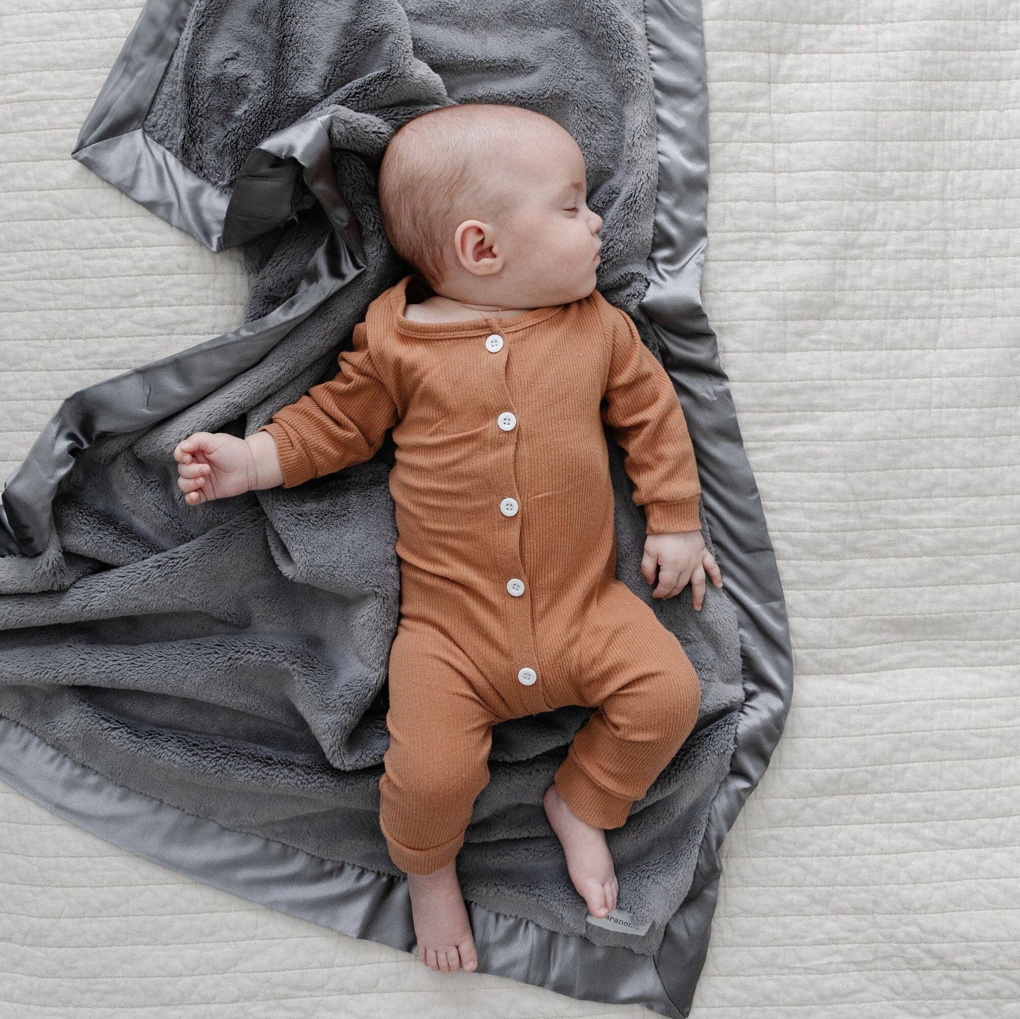 SATIN BORDER RECEIVING BLANKETS: Gray - Lulu Bella Boutique