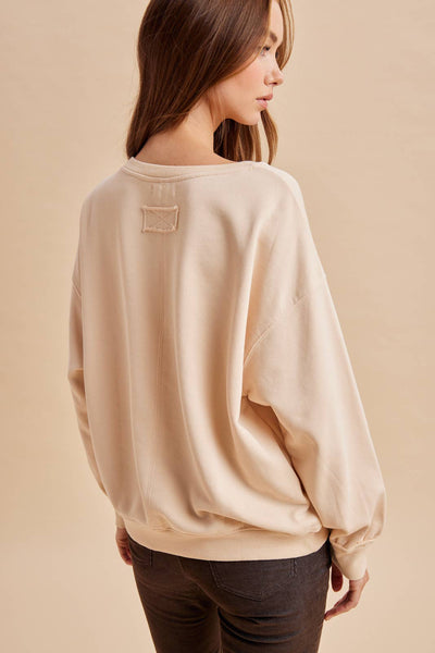 EMBROIDERED DUCK PULLOVER: CASHEW