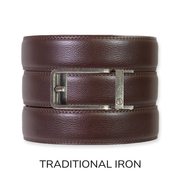 Espresso Leather Rachet Belt & Buckle Set: Gun Metal - Lulu Bella Boutique