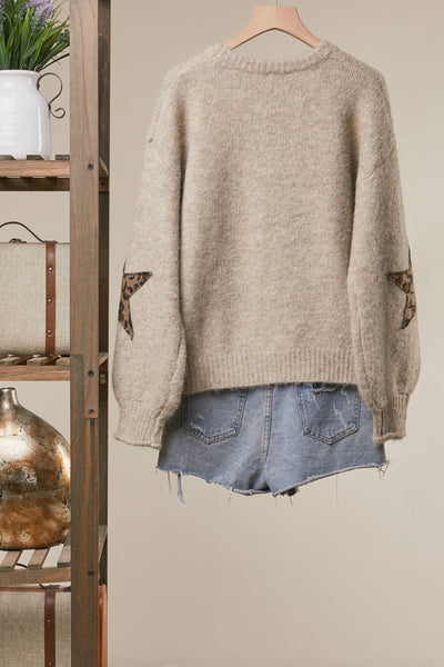 Bold Star Detail Knit Sweater: Coffee