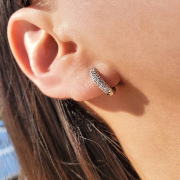 PAVE CZ DAINTY HUGGIE EARRINGS - E-HT1161: SILVER