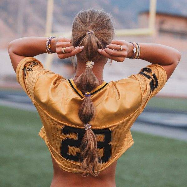 "Game Day" Purple & Yellow Hair Tie Bracelets: Medium