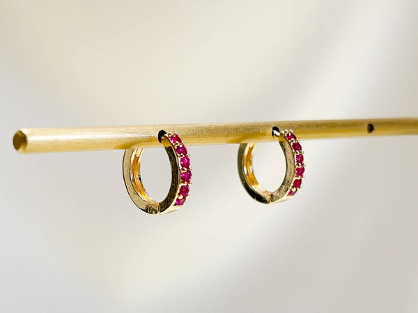 E162 paved huggie hoop earring, huggie earring, paved hoop: Yellow Gold