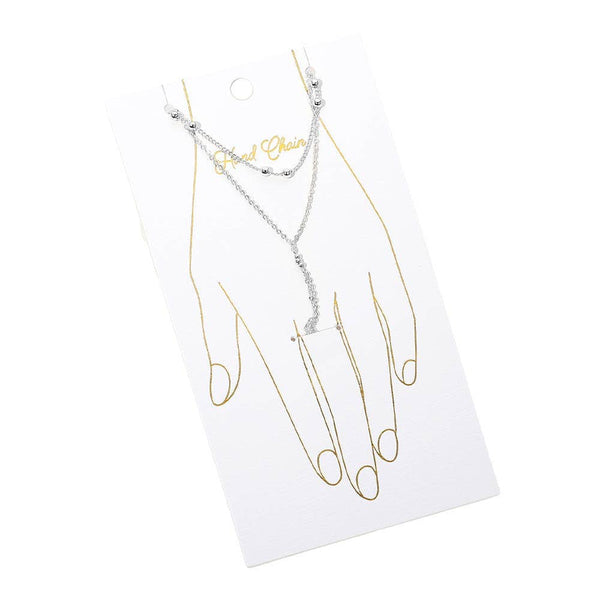Delicate Beaded Accent Layered Hand Chain Bracelet: Gold - Lulu Bella Boutique